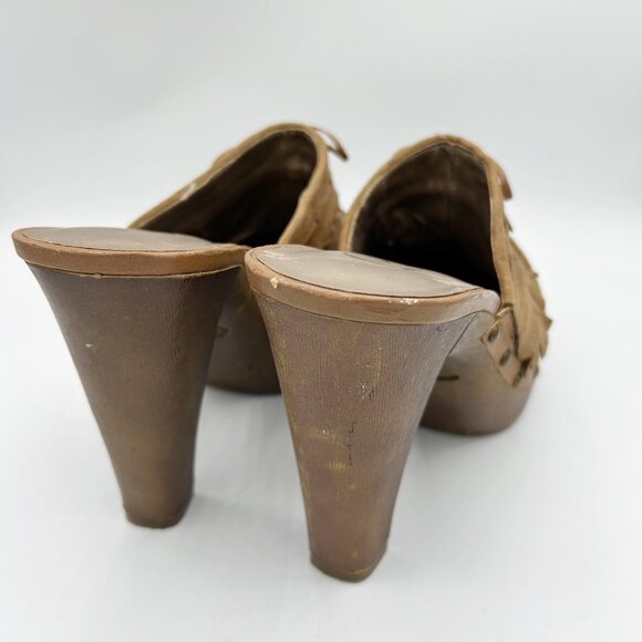 Y2K Vintage L.E.I. Heeled Mule Clog Fringe Boho Retro Western Size 10 Women's - Picture 4 of 5